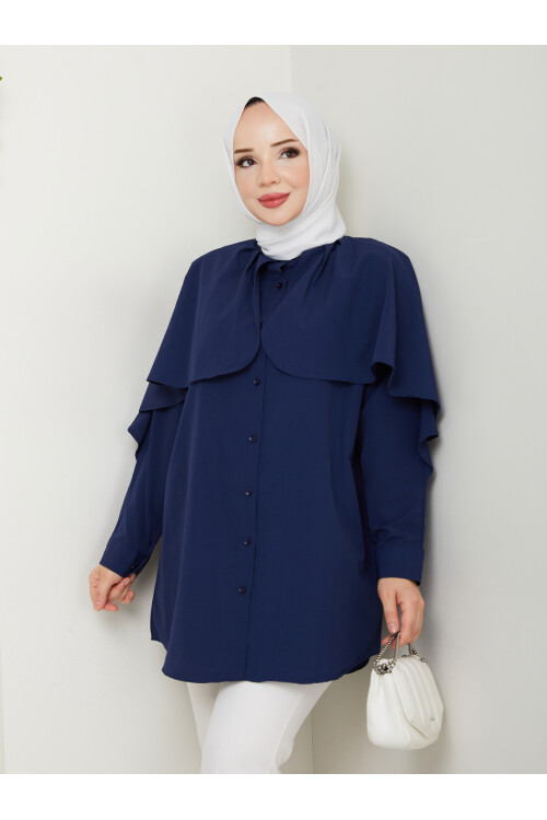 PELERİNLİ BAĞCIKLI GÖMLEK-LACİVERT