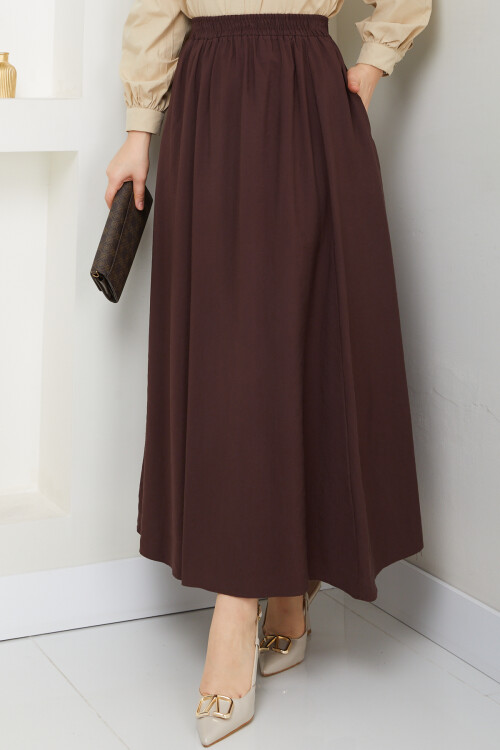 PERY CEPLİ KETEN ETEK-ACI KAHVE