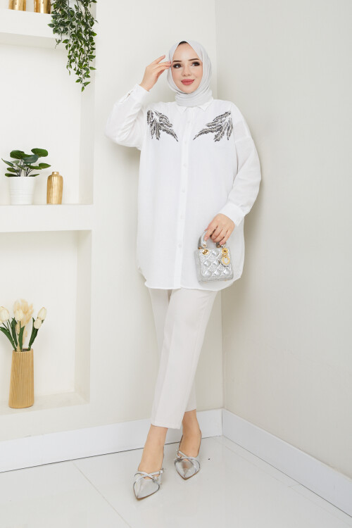 PL PULLU GÖMLEK -BEYAZ