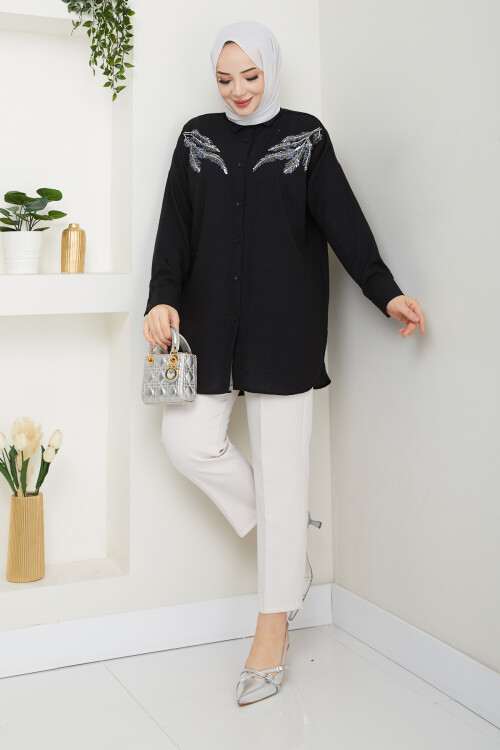 PL PULLU GÖMLEK -SİYAH