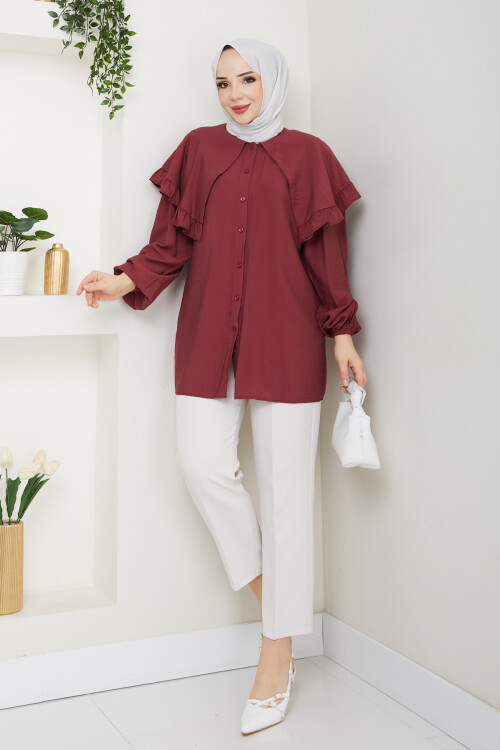 ŞAL YAKA TUNİK-BORDO