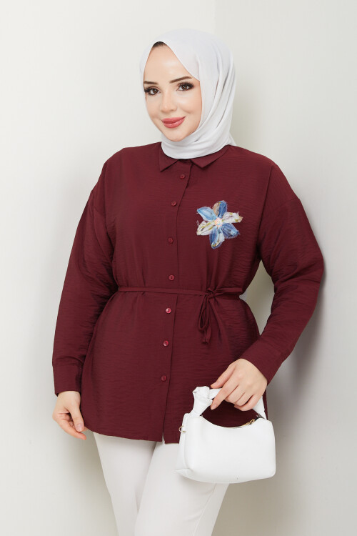 VİO ÇİÇEKLİ GÖMLEK-BORDO