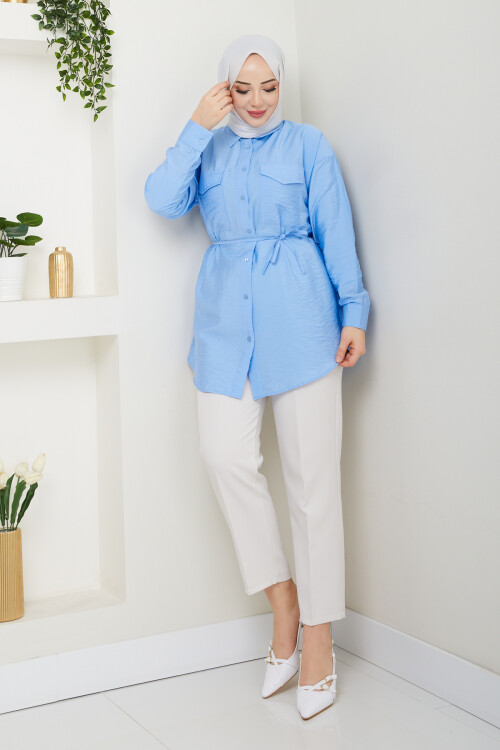 VİO ÇİFT KAPAKLI GÖMLEK-BEBE MAVİ