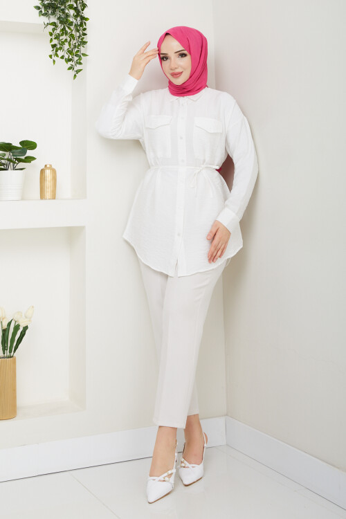 VİO ÇİFT KAPAKLI GÖMLEK-BEYAZ