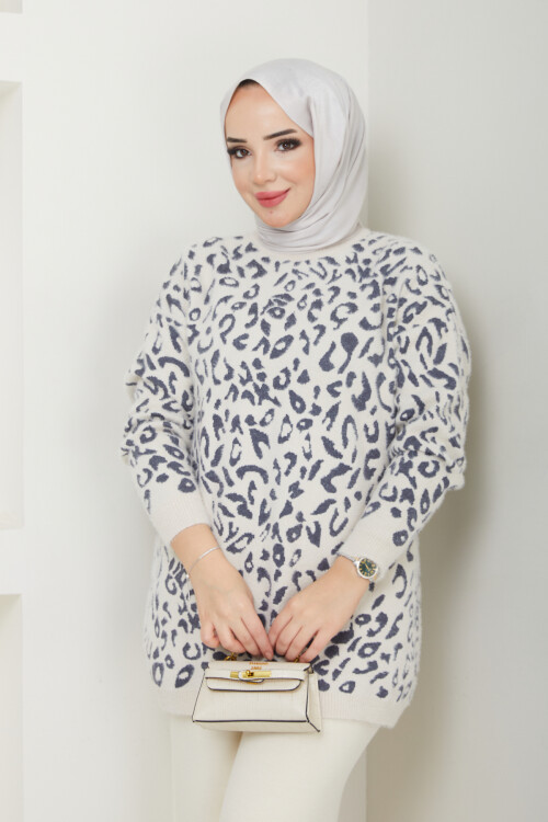 VNZ LEOPAR DESEN KAZAK-KREM