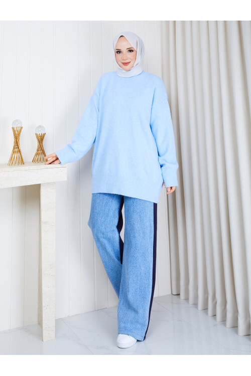 0967 Oversize Salaş Triko Kazak – Bebe Mavisi