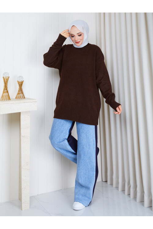 0968 Oversize Salaş Triko Kazak – Çikolata Kahve