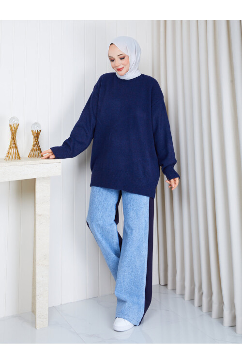 0970 Oversize Salaş Triko Kazak – Lacivert