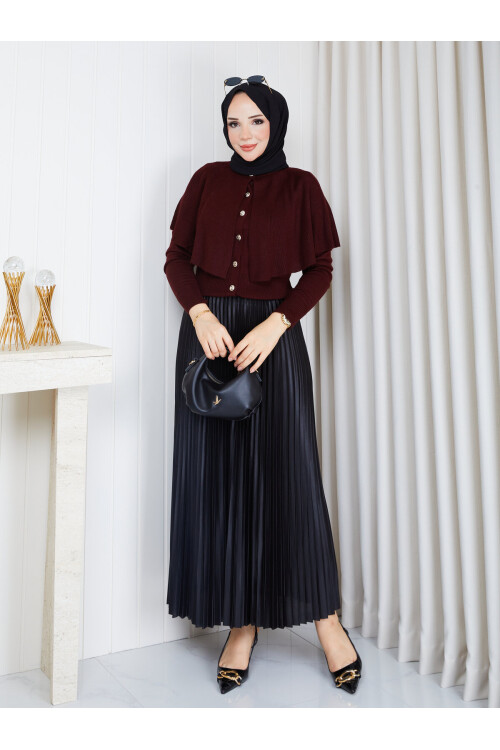 1003-Pelerin Detaylı Kazak-Bordo