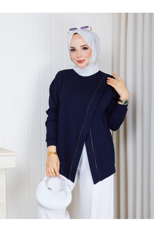 1114 Fermuar Detaylı Oversize Oysho Sweat-Lacivert