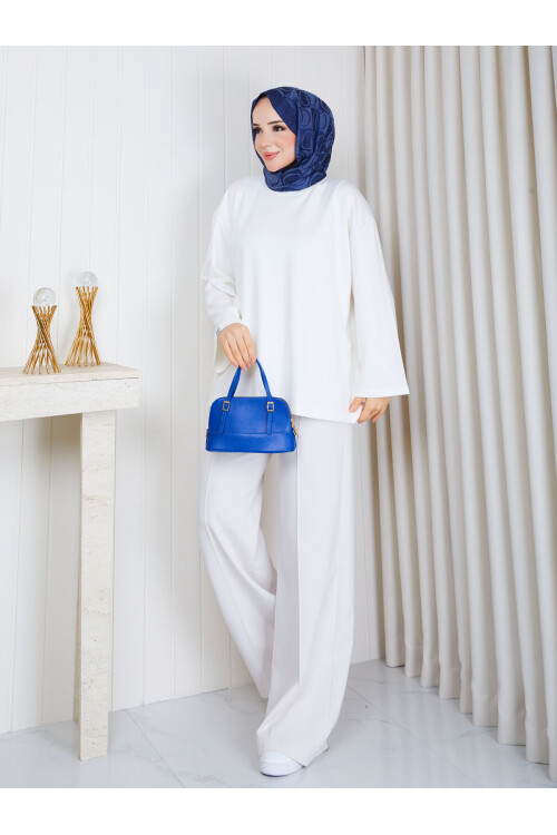 1901 Premium Oysho Kumaş Salaş Kesim Bisiklet Yaka Tunik-Ekru