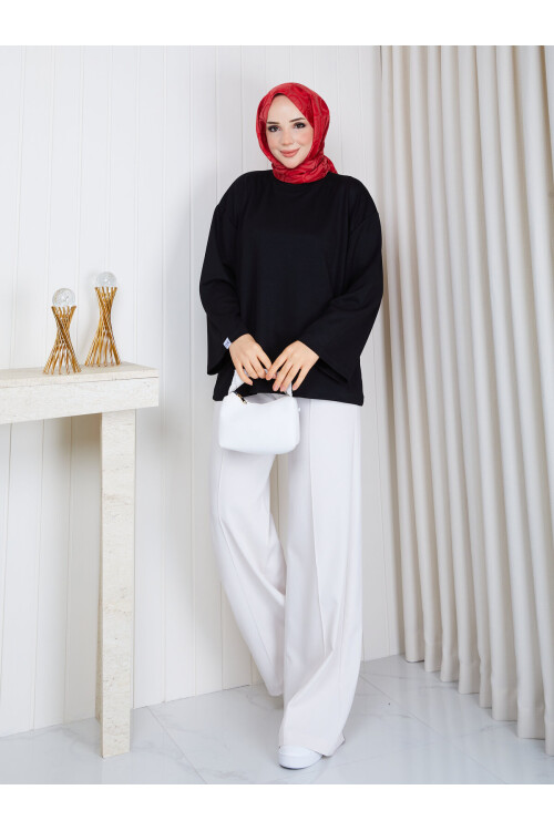 1902 Premium Oysho Kumaş Salaş Kesim Bisiklet Yaka Tunik – Siyah