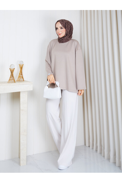 1903 Premium Oysho Kumaş Salaş Kesim Bisiklet Yaka Tunik –Taş