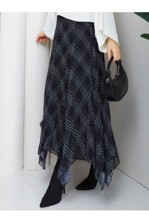 ASİMETRİK ŞİFON ETEK - SİYAH