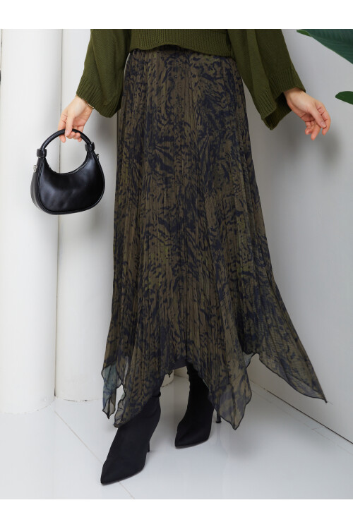 ASİMETRİK ŞİFON ETEK - YEŞİL