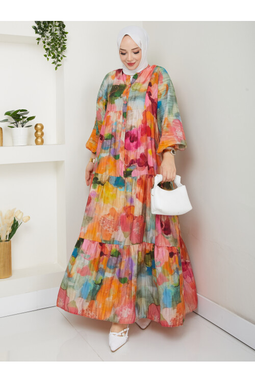 ÇİÇEK DESENLİ ELBİSE-KARIŞIK RENK