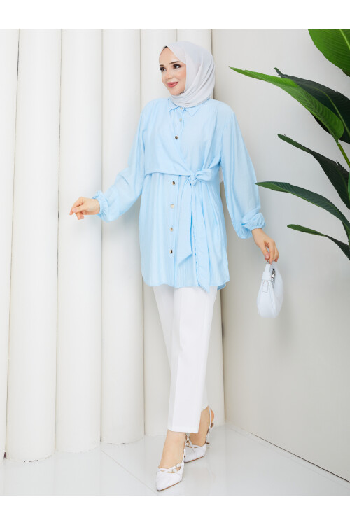 ÇİLEK YAN BAĞLAMALI GÖMLEK KOMBİN - BEBEMAVİ