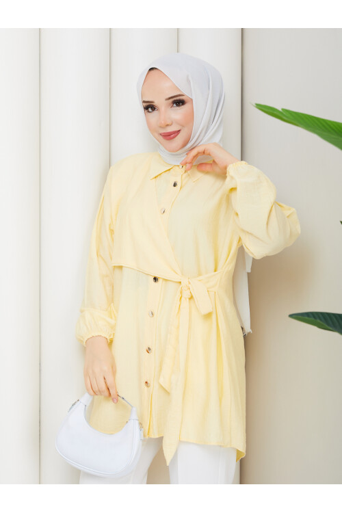 ÇİLEK YAN BAĞLAMALI GÖMLEK - SARI