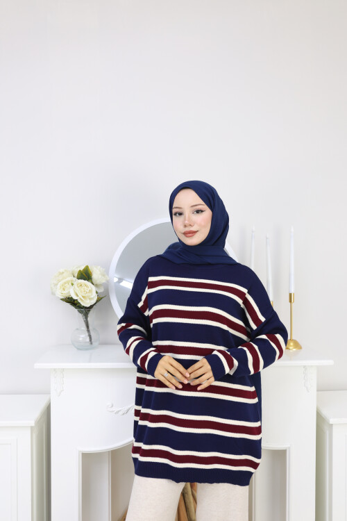 ÇİZGİLİ TRİKO KAZAK -LACİVERT