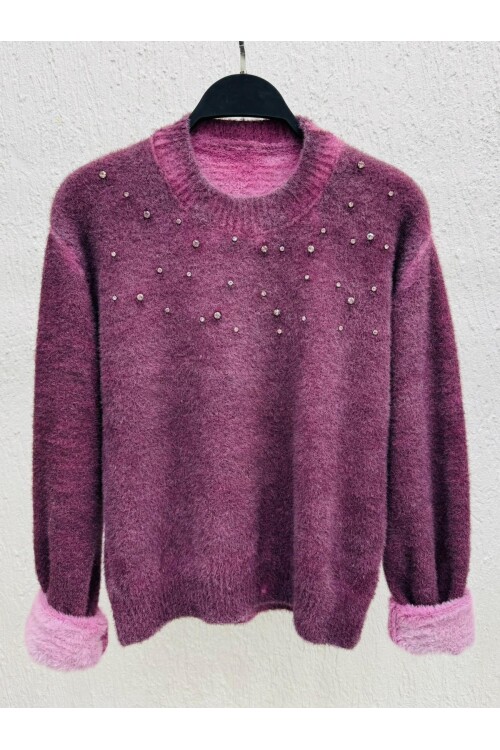 DağınıkTaş Desen Tüy Kazak Bordo