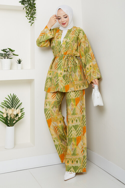 DESENLİ KİMONO TAKIM-YEŞİL