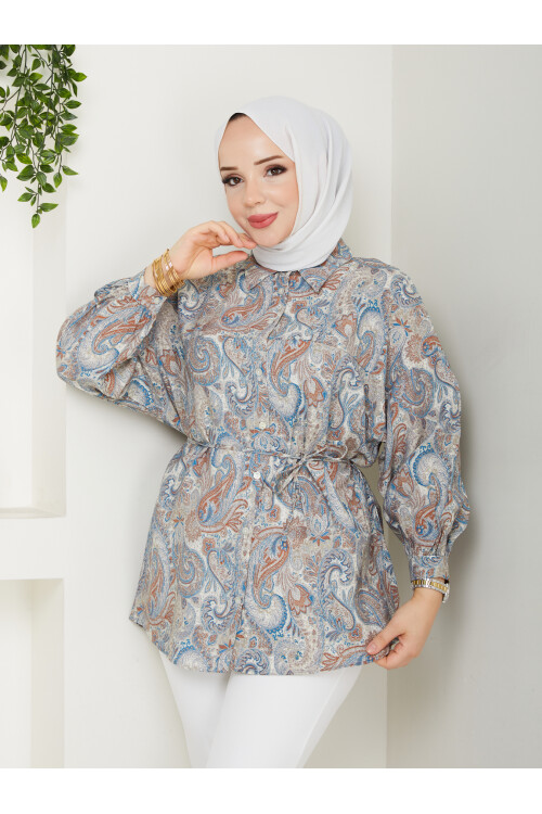 DESENLİ LİLYUM GÖMLEK-KREM