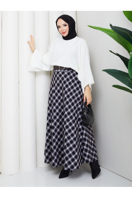 EKOSELİ ETEK CROP KAZAK KOMBİN - BEYAZ