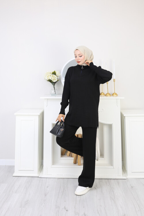 FERMUAR DETAY TRİKO TAKIM - SİYAH