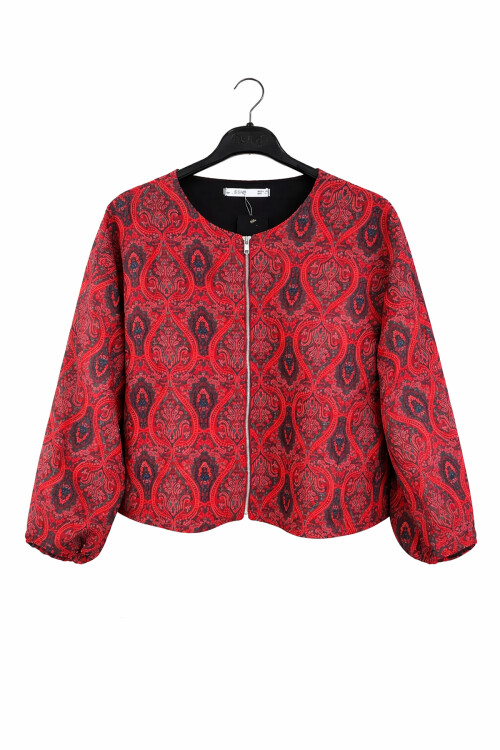 FERMUARLI ETNİK CEKET - BORDO