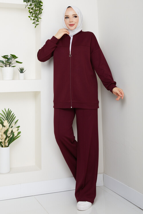 Fermuarlı Hırka Takımı Bordo