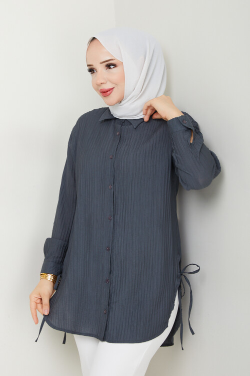 FİTİLLİ YANLARI İPLİ GÖMLEK-ANTRASİT