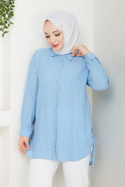 FİTİLLİ YANLARI İPLİ GÖMLEK-BEBE MAVİ