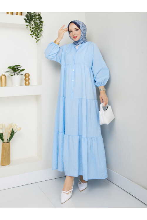 GOFRE ELBİSE-BEBE MAVİ