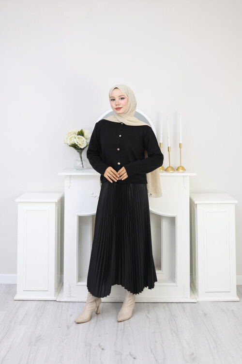 GOLD DÜĞME TRİKO HIRKA KOMBİN -SİYAH