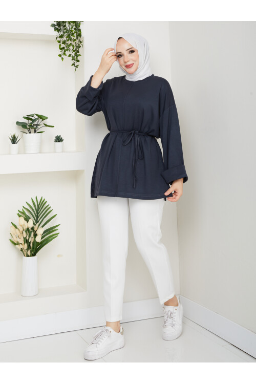 İP BAĞLAMALI  OYSHO YIRTMAÇLI TÜNİK -ANTRASİT