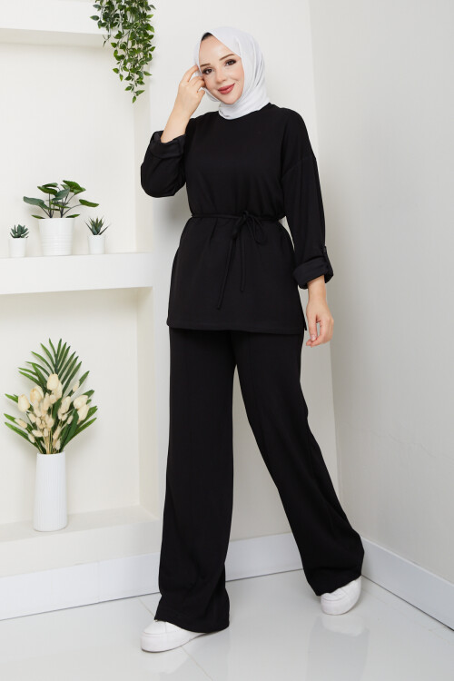 İp Bağlamalı Takım Siyah