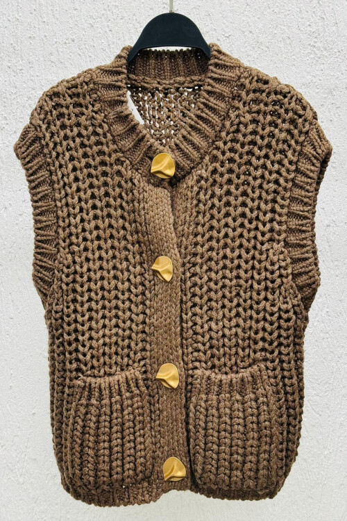 Kalın Örgülü Trend Yelek Acı Kahve