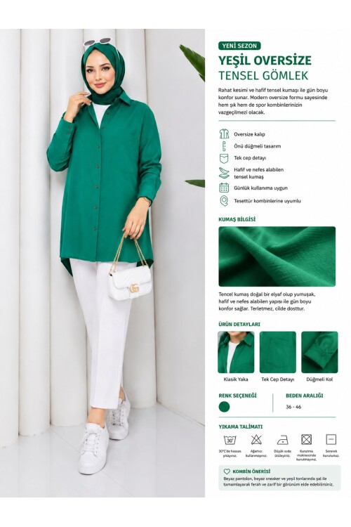 Oversize Yeşil Gömlek-Beyaz kumaş pantolon