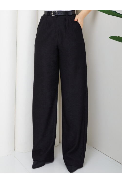 KEMER DETAY MASSİMO PANTOLON - SİYAH