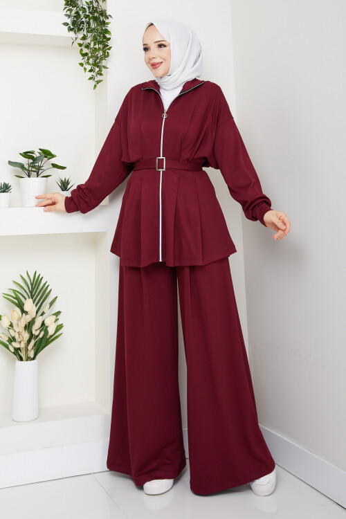 Kemerli Bol Paça Takım Bordo