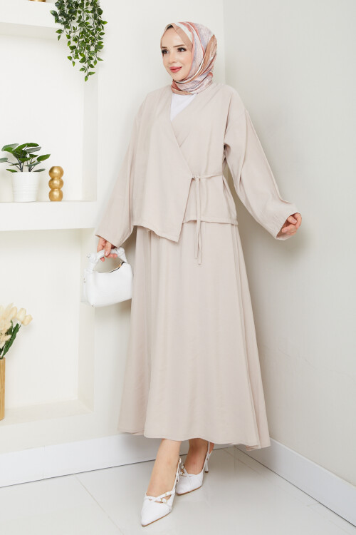 KİMONOLU ETEKLİ TAKIM-KREM