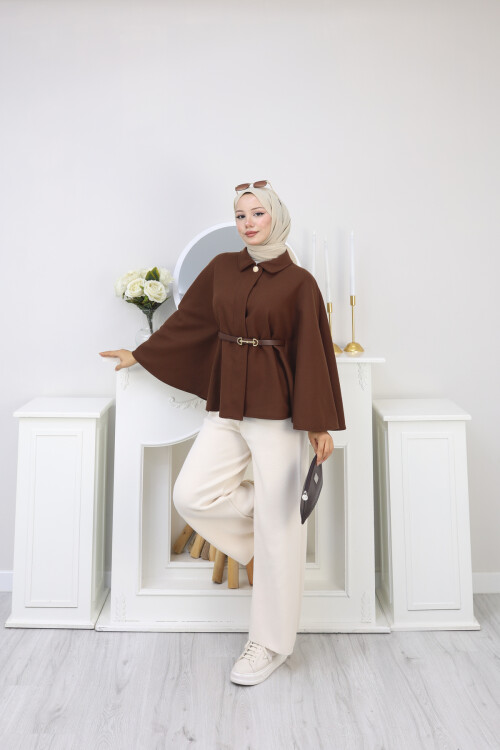 KISA  KEMERLİ PANÇO -ACI KAHVE