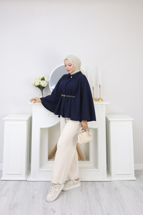 KISA  KEMERLİ PANÇO -LACİVERT