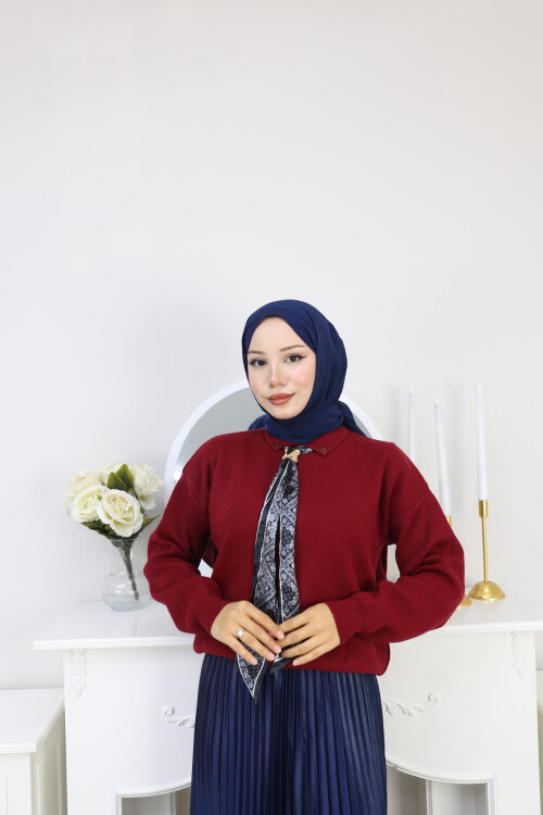 KRAVAT DETAY KAZAK - BORDO