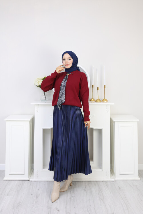 KRAVAT DETAY KAZAK ETEK KOMBİN -BORDO