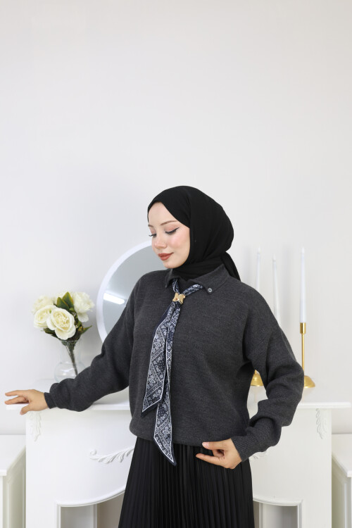 KRAVAT DETAY KAZAK - FÜME