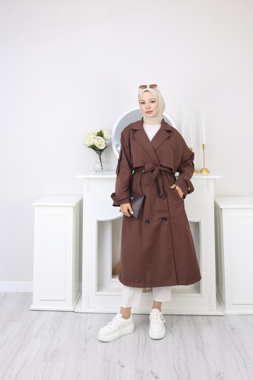 KUKUŞAKLI UZUN TRENÇKOT-ACI KAHVE