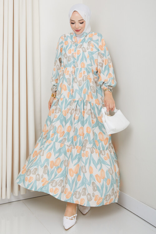 LALE DESEN ELBİSE-TURUNCU