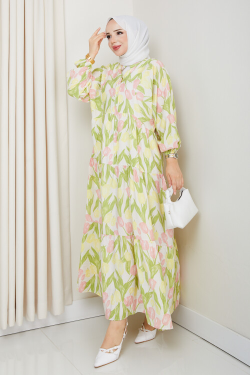 LALE DESEN ELBİSE-YEŞİL