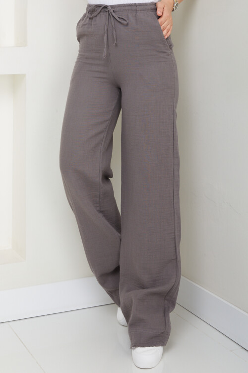 MÜSLİN KETEN BOL PAÇA PANTOLON-GRİ